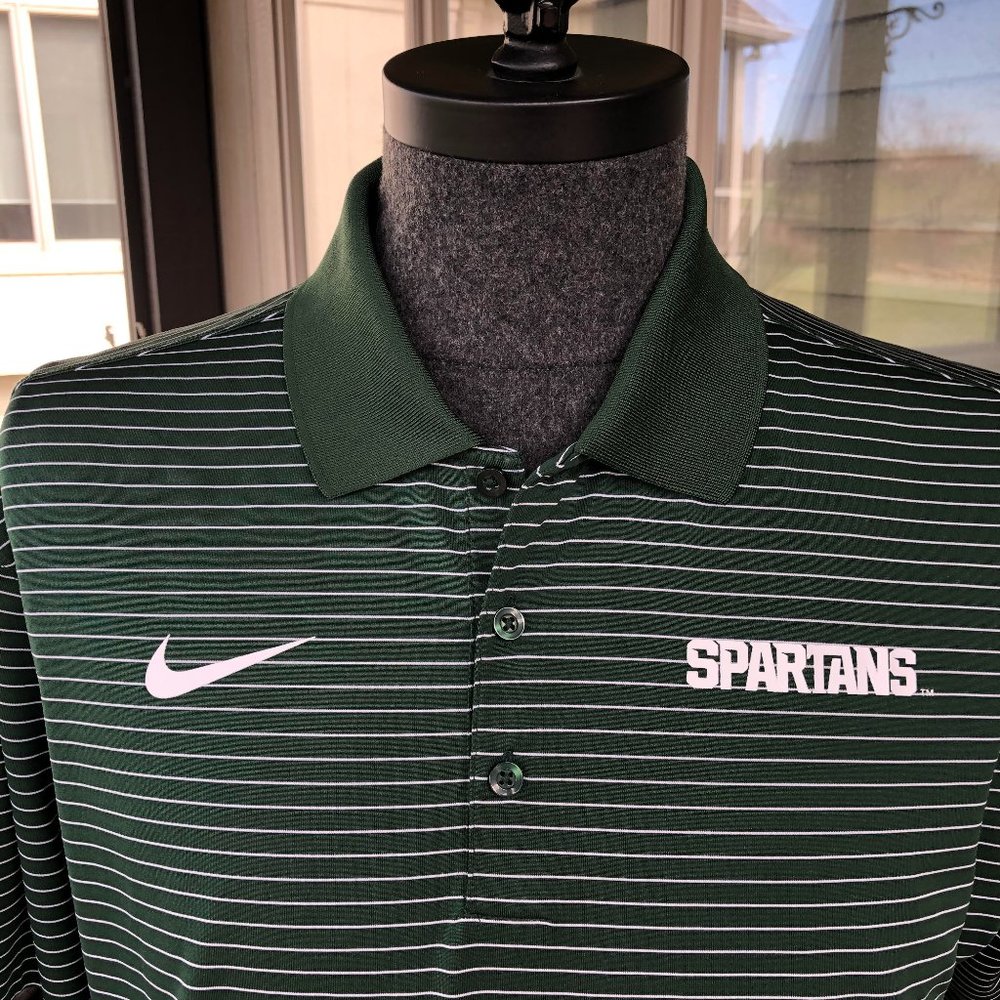 Nike Men's Green & White Michigan State Spartans Striped Polo